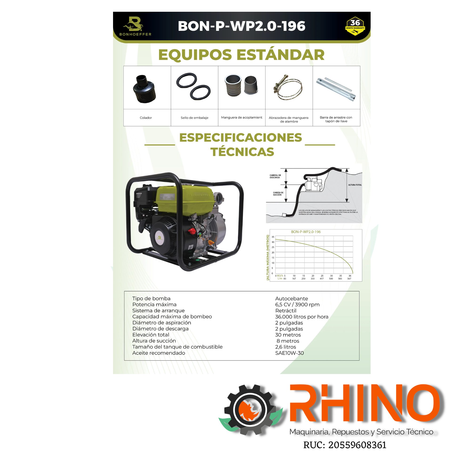 MOTOBOMBA AUTOCEBANTE 2 X 2" A GASOLINA BONHOEFFER BON-P-WP2.0-196 - Imagen 3