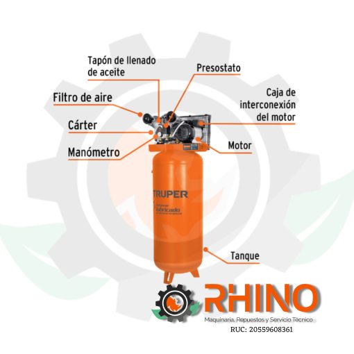 COMPRESORA LUBRICADA DE BANDA VERTICAL 220 V, 240 L TRUPER - Imagen 2
