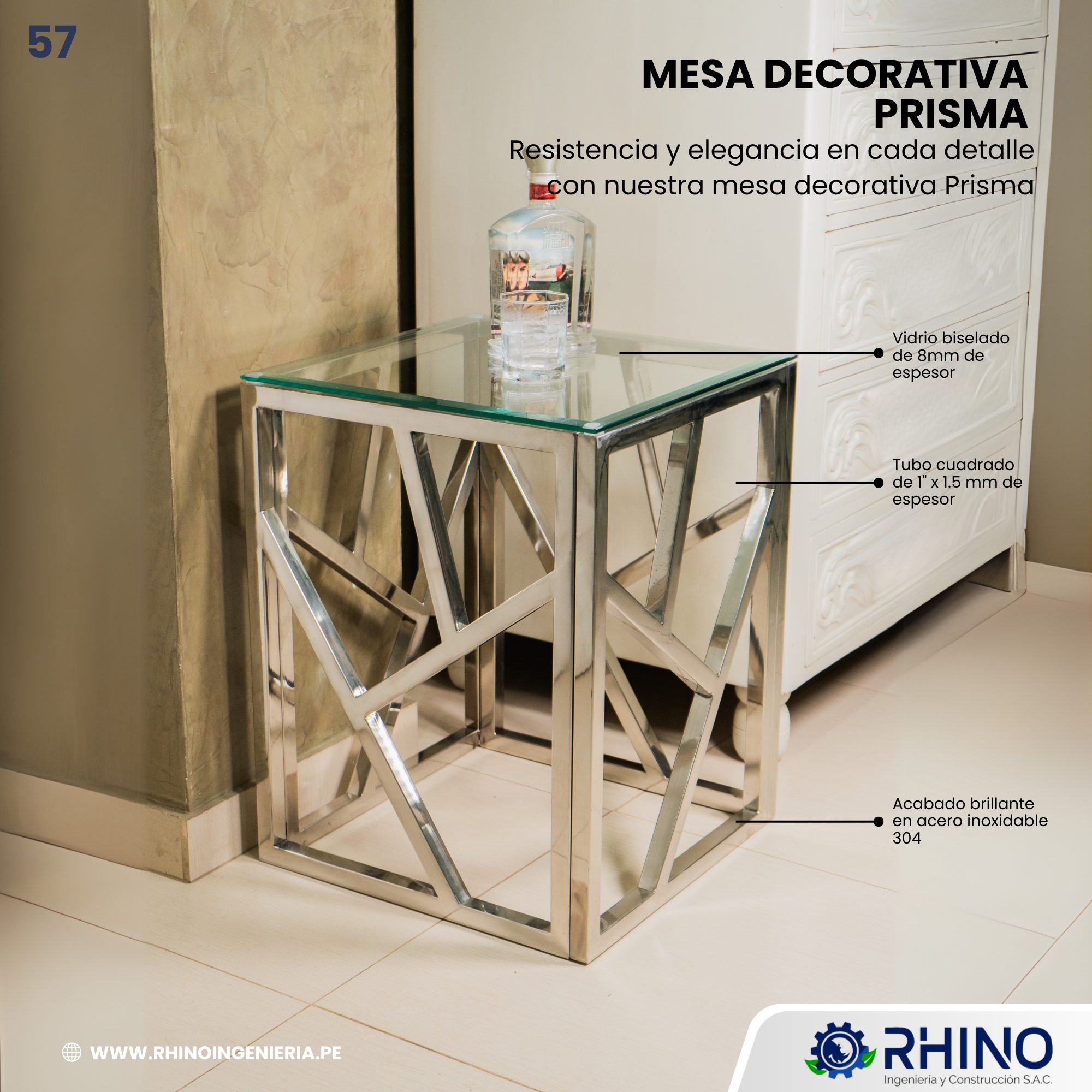MESA LATERAL PRISMA ACERO INOXIDABLE MICHELL MC-304PRISMA - Imagen 2