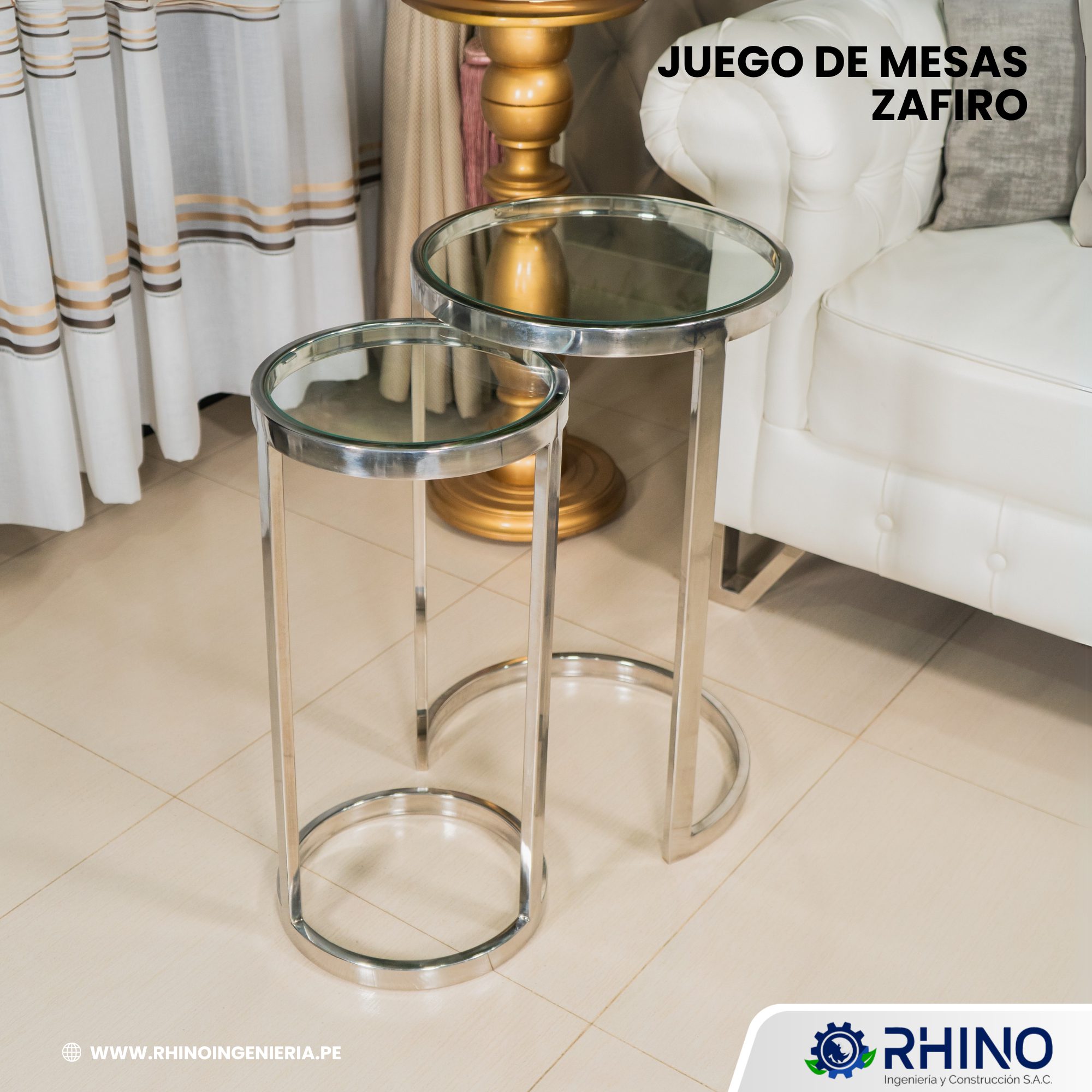 JUEGO DE MESAS LATERALES ZAFIRO EN ACERO INOXIDABLE MICHELL JGM-304ZAFIRO