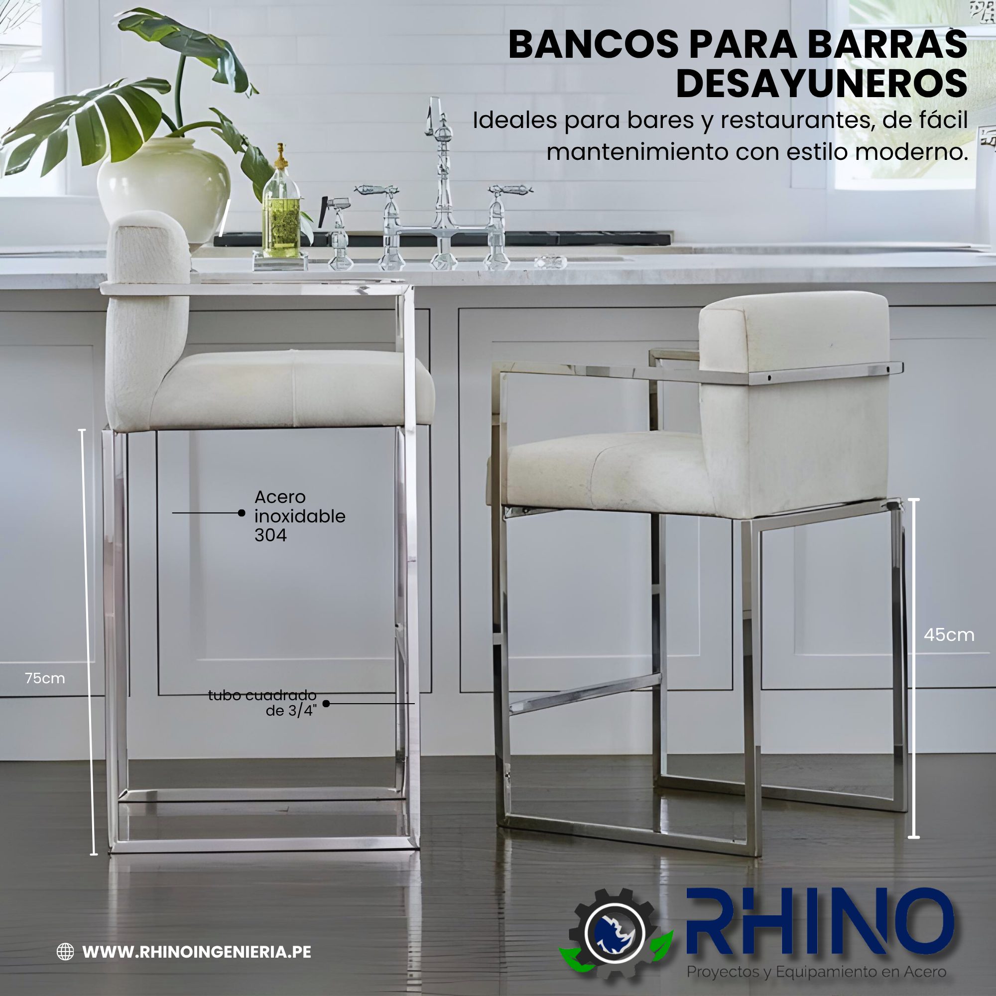 BANCOS PARA BARRA DESAYUNEROS ACERO INOXIDABLE MICHELL BCOS-304BA - Imagen 2