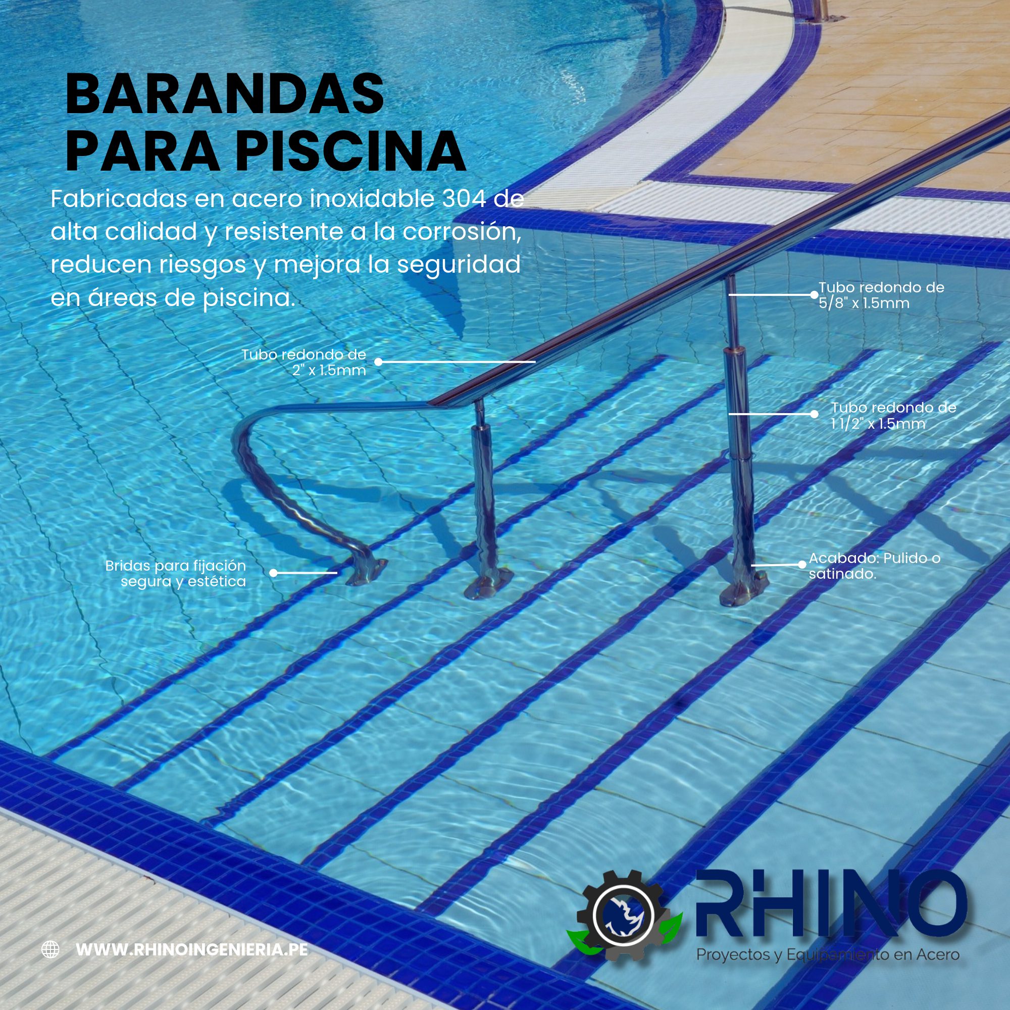 ESCALERA DE GATO PARA PISCINA MICHELL EGP1-304ESTR - Imagen 2