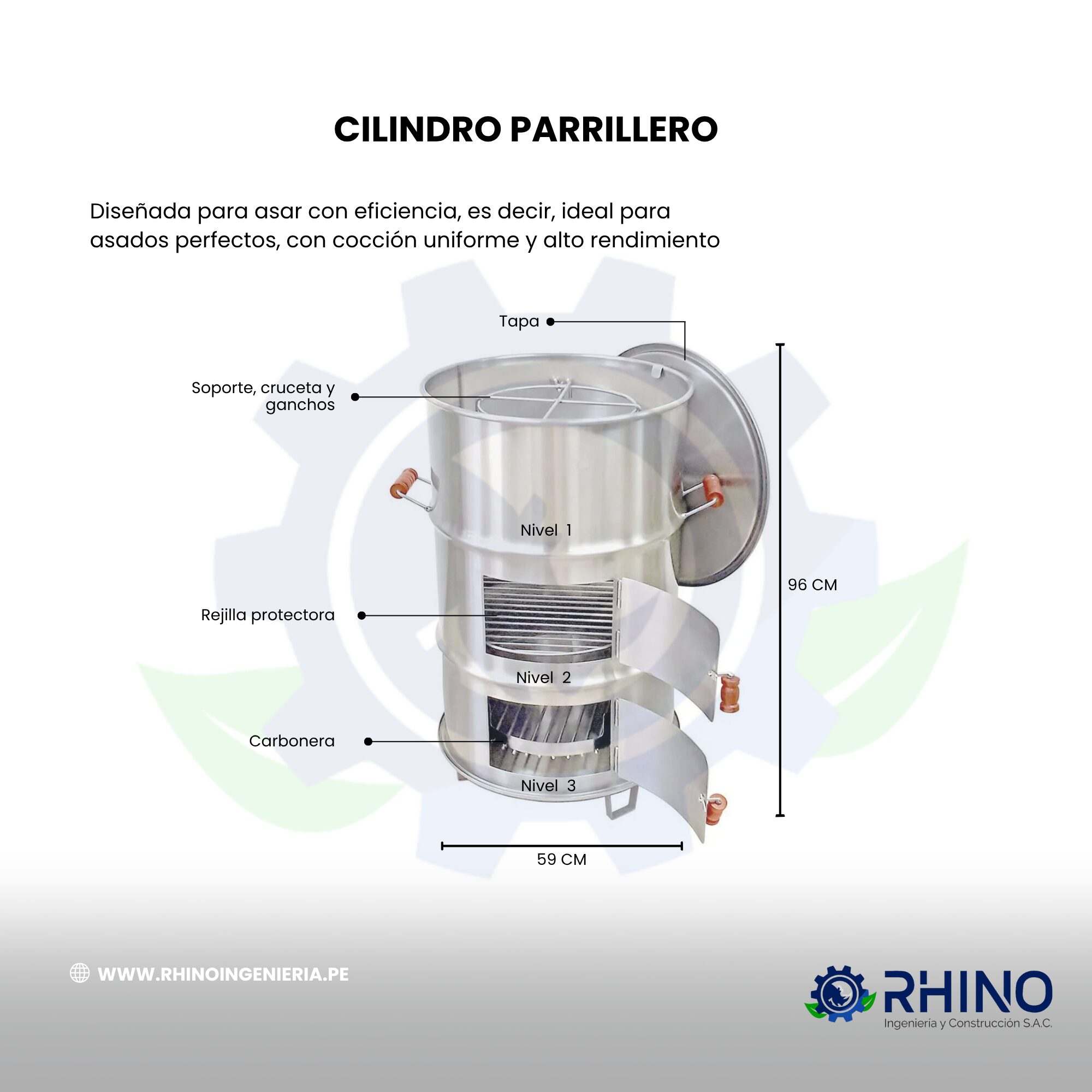 CILINDRO PARRILLERO ACERO INOXIDABLE - Imagen 2
