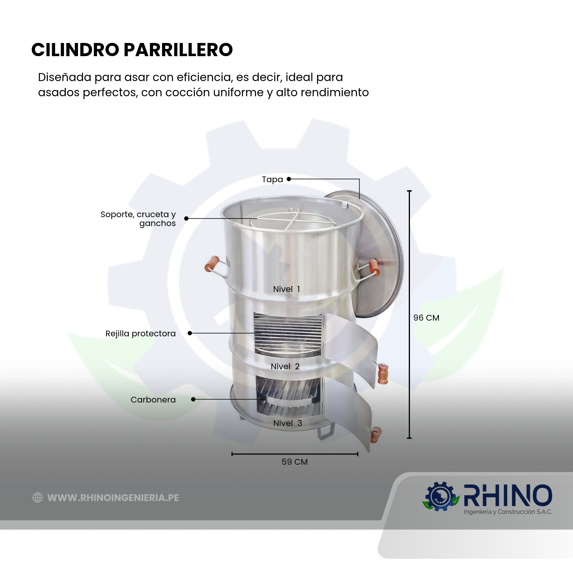 CILINDRO PARRILLERO DE ACERO INOXIDABLE MICHELL CP - 304 - Imagen 2