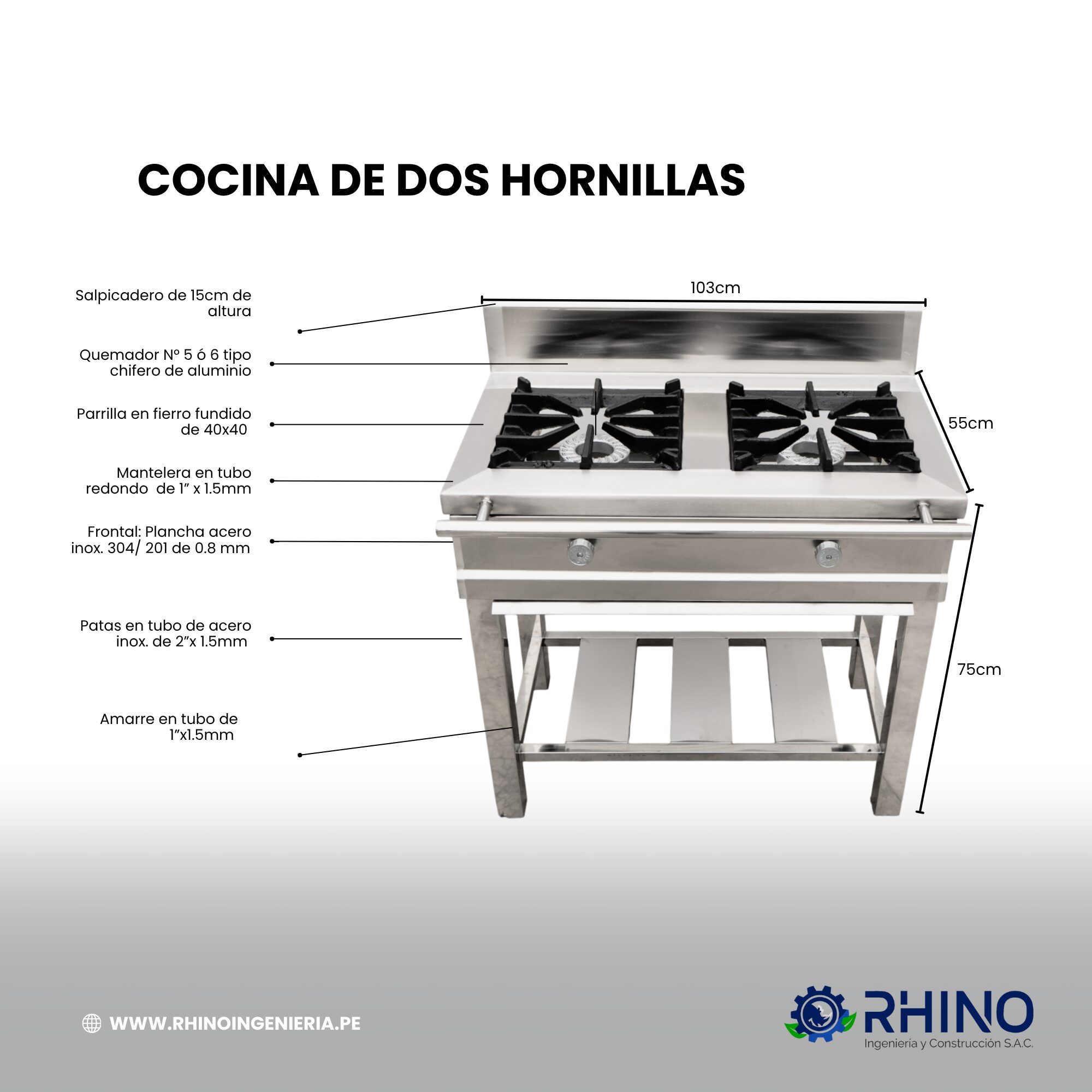 COCINA INDUSTRIAL DE DOS HORNILLAS - Imagen 2