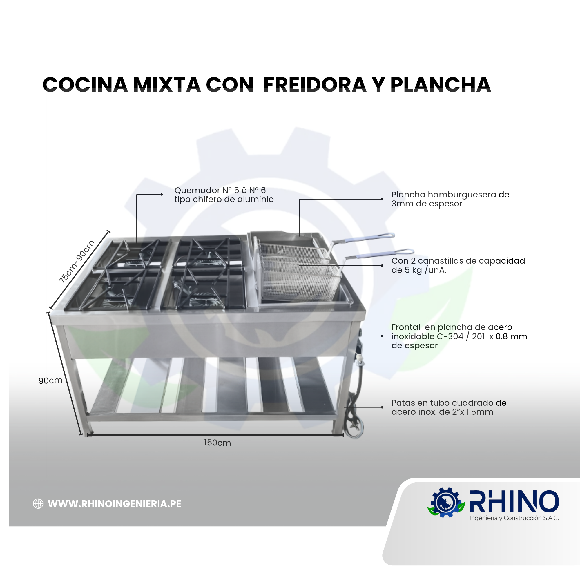 COCINA MIXTA CON FREIDORA Y PLANCHA DE ACERO INOXIDABLE MICHELL CM4H-304FP - Imagen 2