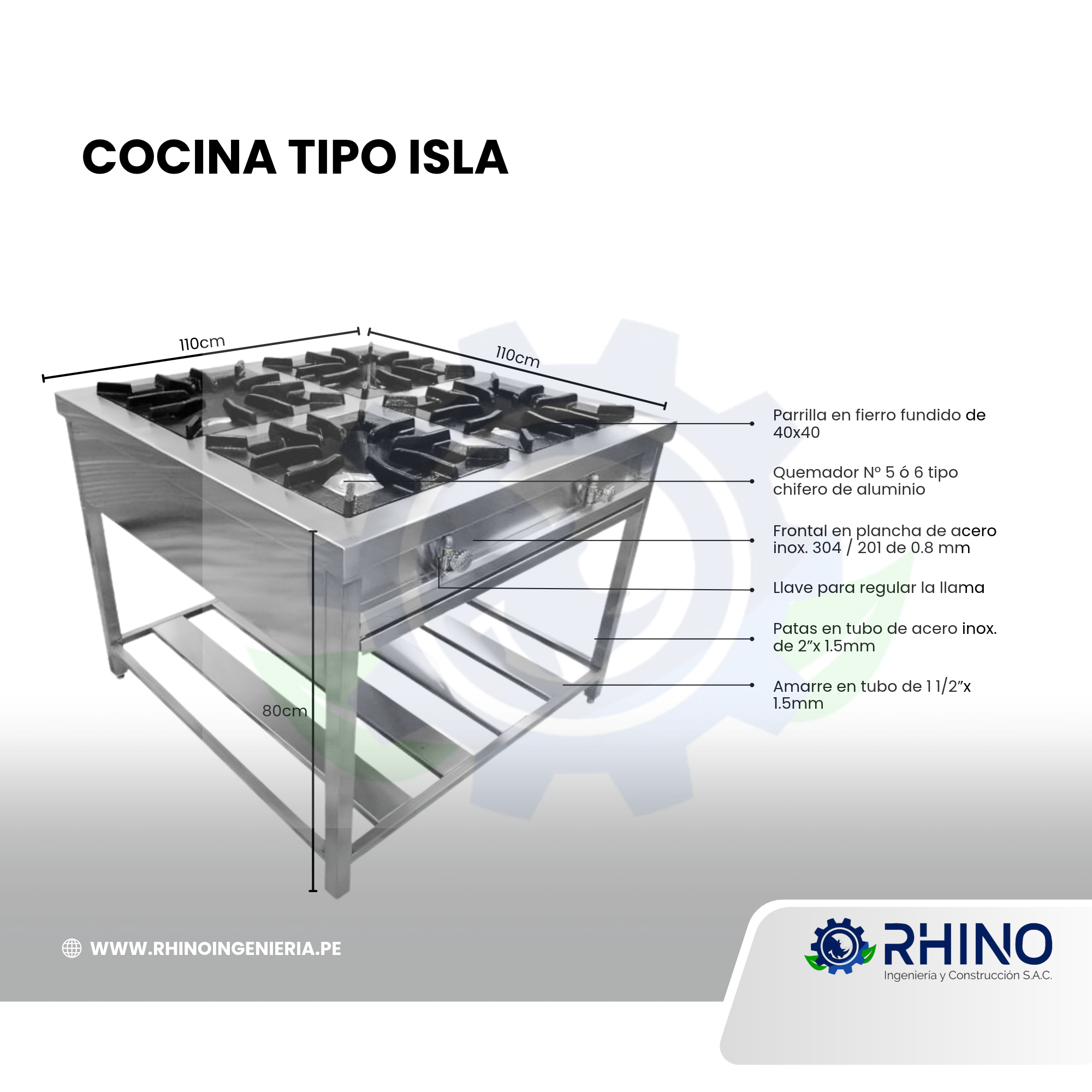 COCINA TIPO ISLA ACERO INOXIDABLE MICHELL CI4H-304TI - Imagen 2
