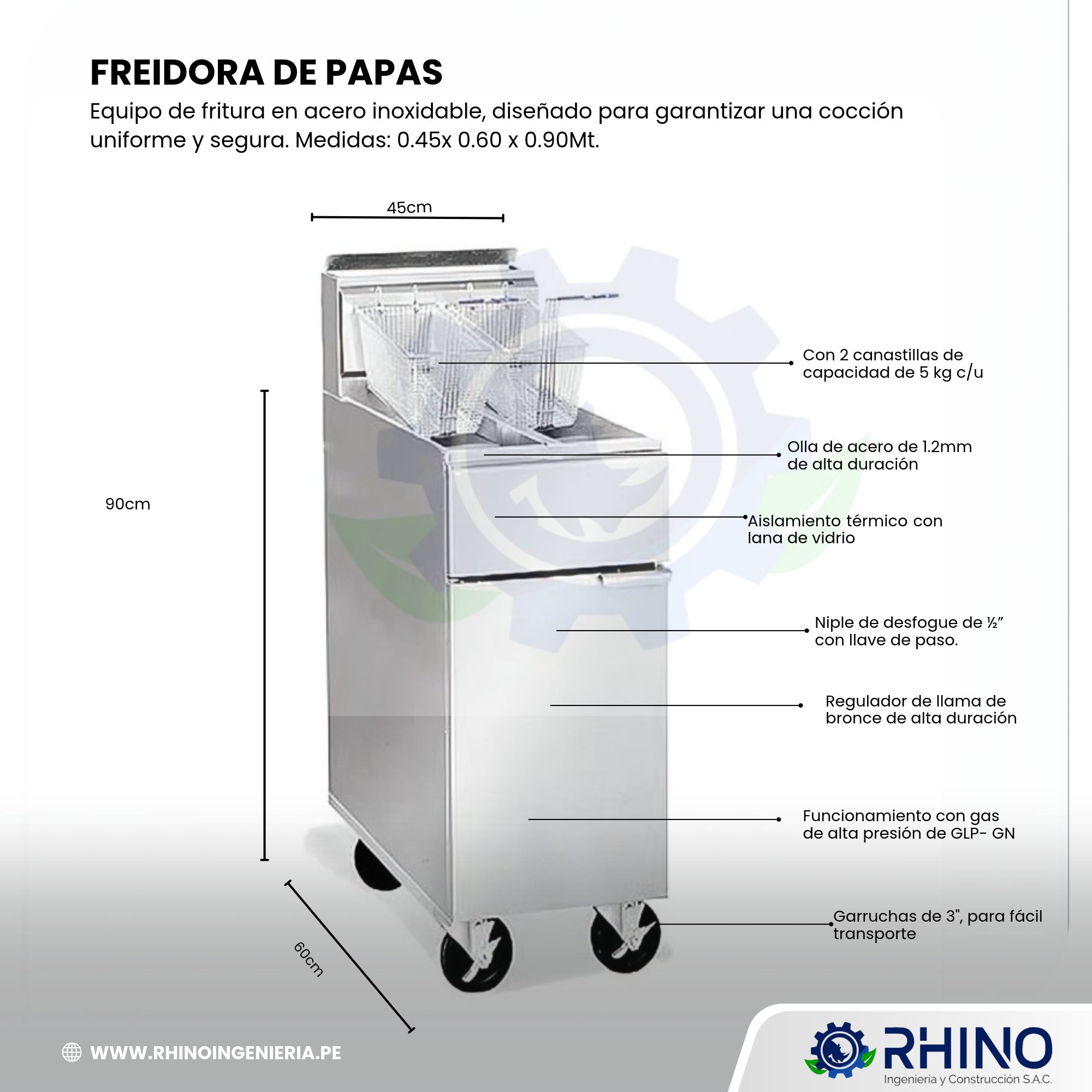 FREIDORA DE PAPAS DE ACERO INOXIDABLE MICHELL FP-304 - Imagen 2