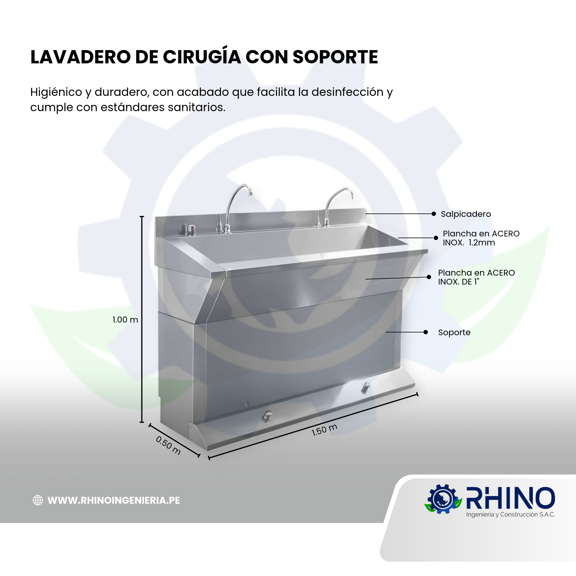 LAVADERO DE CIRUGÍA CON SOPORTE EN ACERO INOXIDABLE MICHELL LCS-304 - Imagen 2