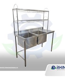 LAVADERO DE 2 POZAS CON ESCURRIDOR DE PLATOS ACERO INOXIDABLE MICHELL L2P - 304EP