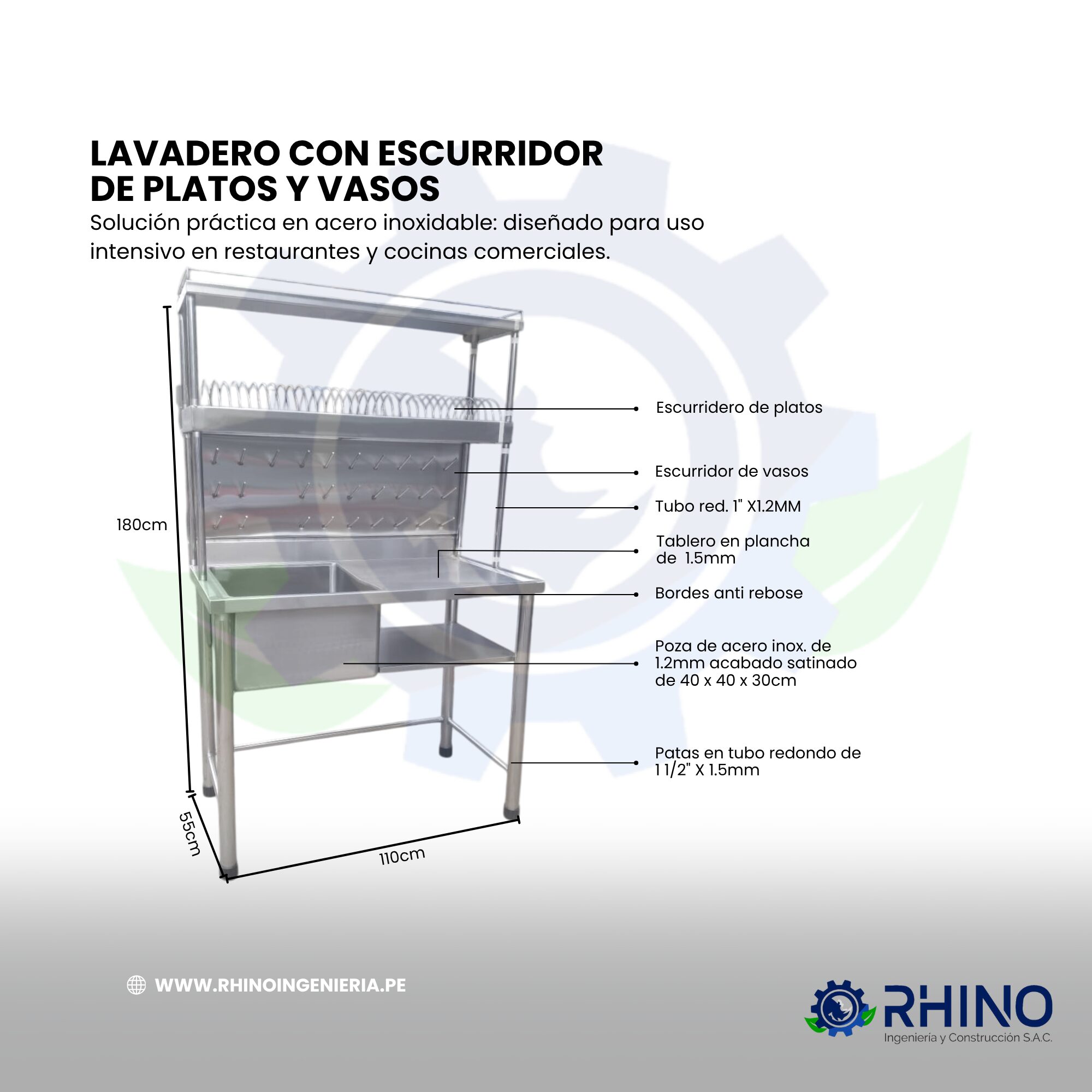 LAVADERO CON ESCURRIDOR DE PLATOS Y VASOS - Imagen 2