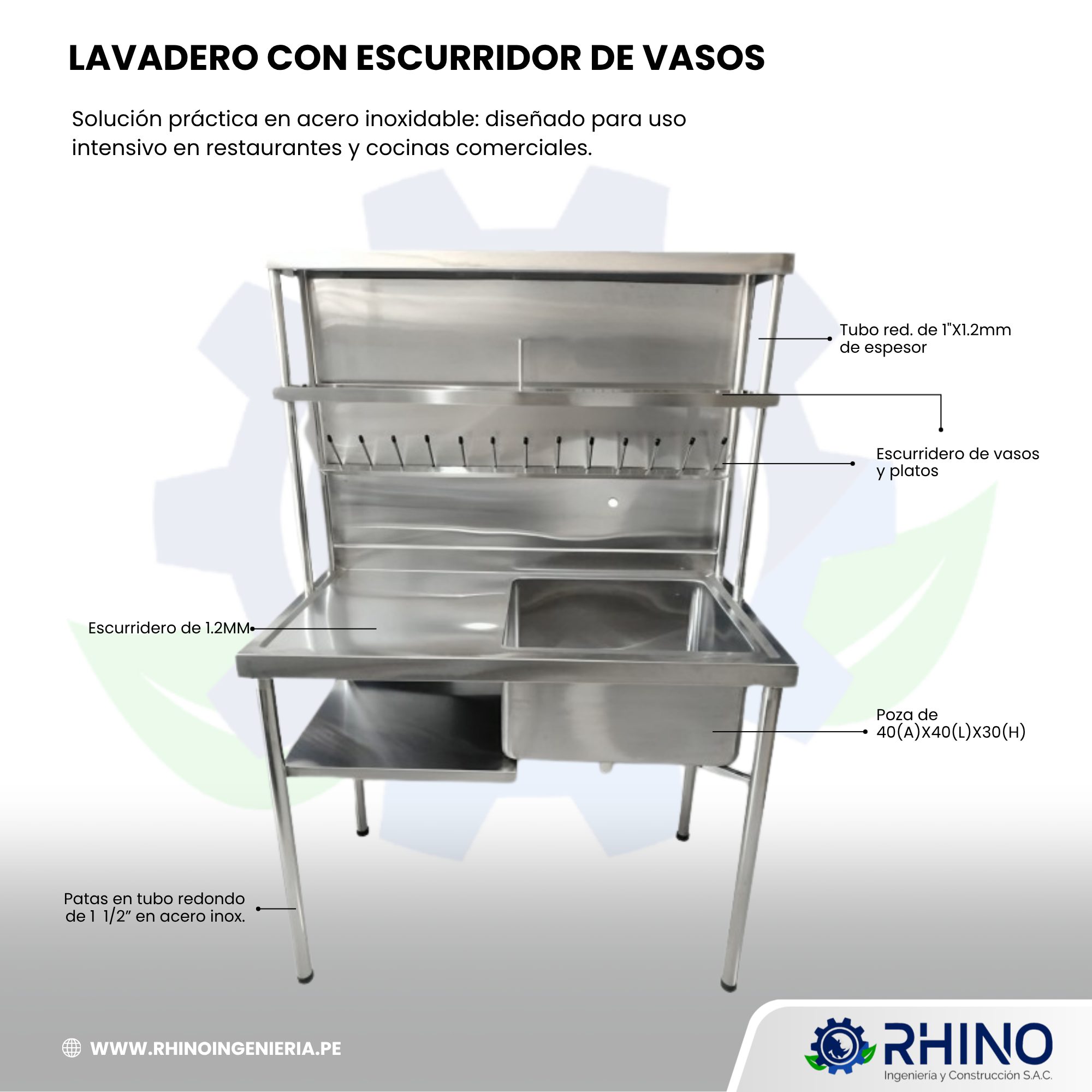 LAVADERO 1 POZA CON ESCURRIDOR DE PLATOS Y VASOS MICHELL L1P-304EVP - Imagen 2