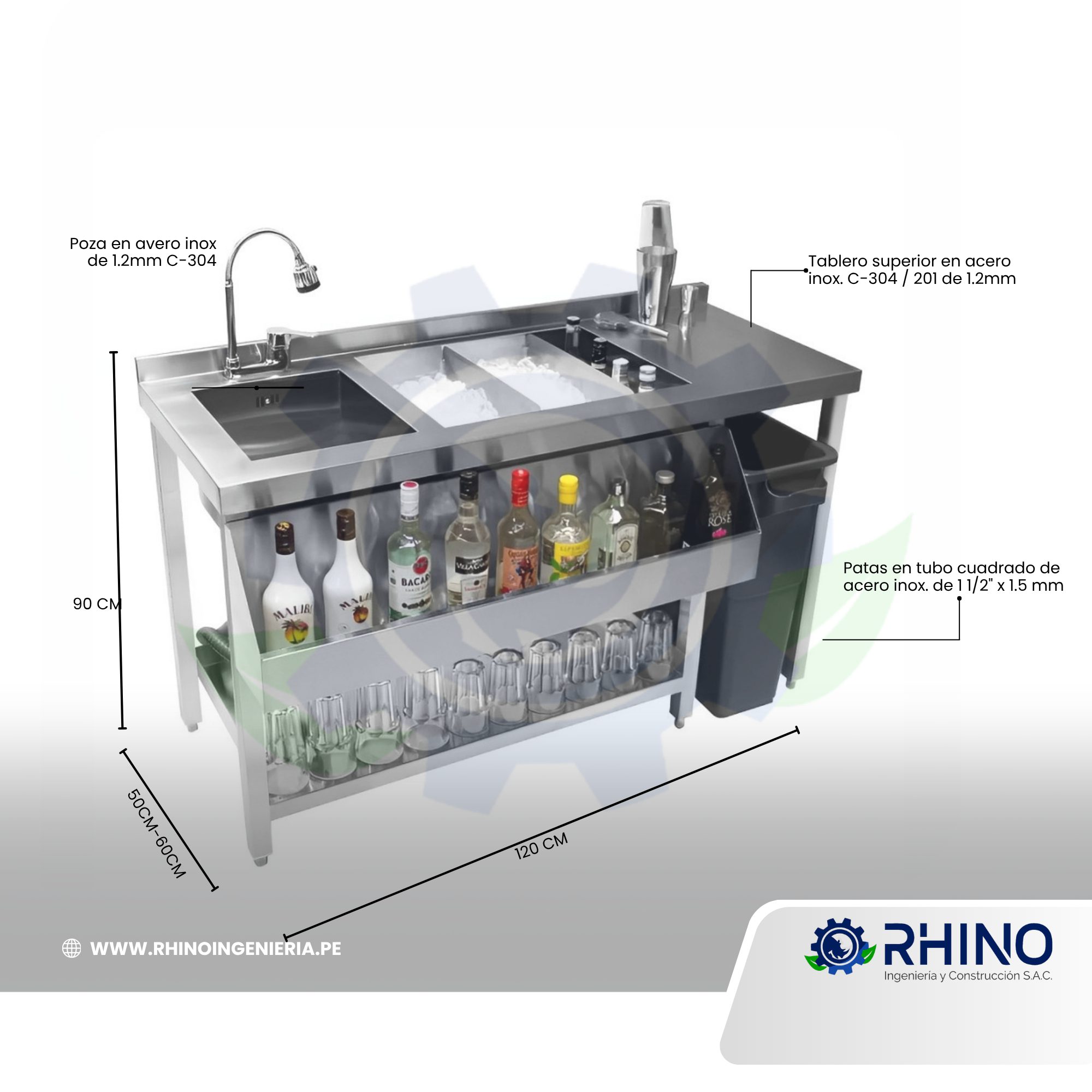 MUEBLE PARA BARTENDER ACERO MICHELL MPB - 304 - Imagen 2