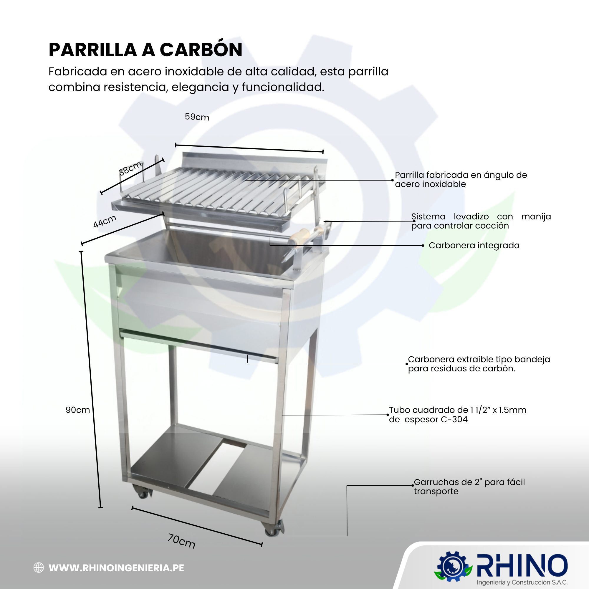 PARRILLA A CARBÓN DE ACERO INOXIDABLE MICHELL PC-304 - Imagen 2