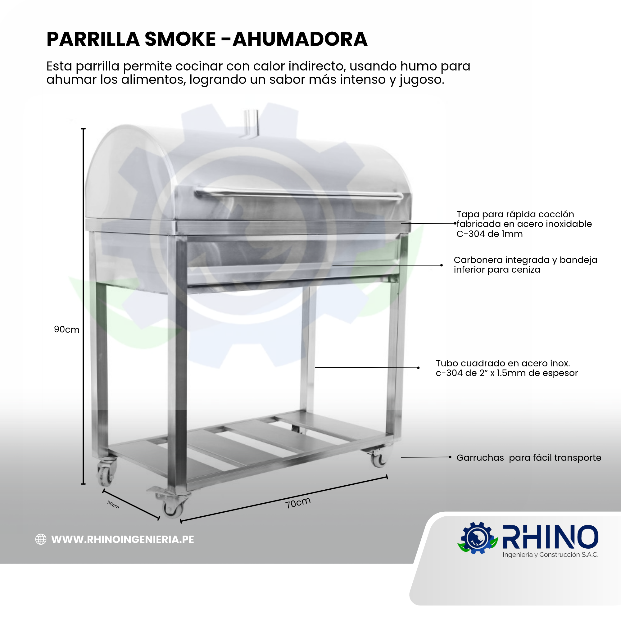 PARRILLA SMOKE AHUMADORA DE ACERO INOXIDABLE MICHELL PS-304AHU - Imagen 2